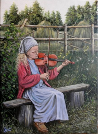 NUORI VIULUNSOITTAJA, 2011, öljy kankaalle 56 x 41 cm.